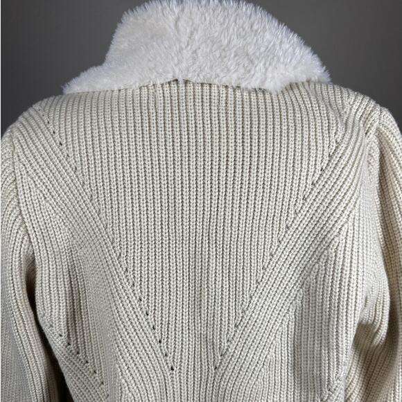 John + Jenn Sienna Faux Shearling Fur Open Cardigan Jacket Knit Tan Faux Suede L - Picture 9 of 15